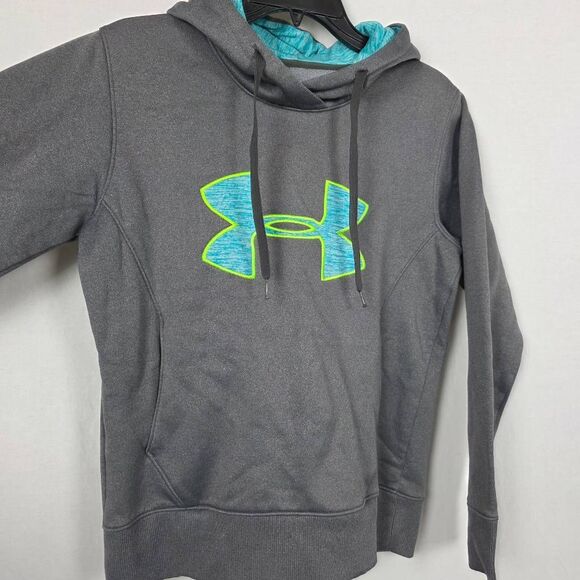 Under Armour Storm Hoodie Youth Large Gray Neon Logo - Picture 3 of 5